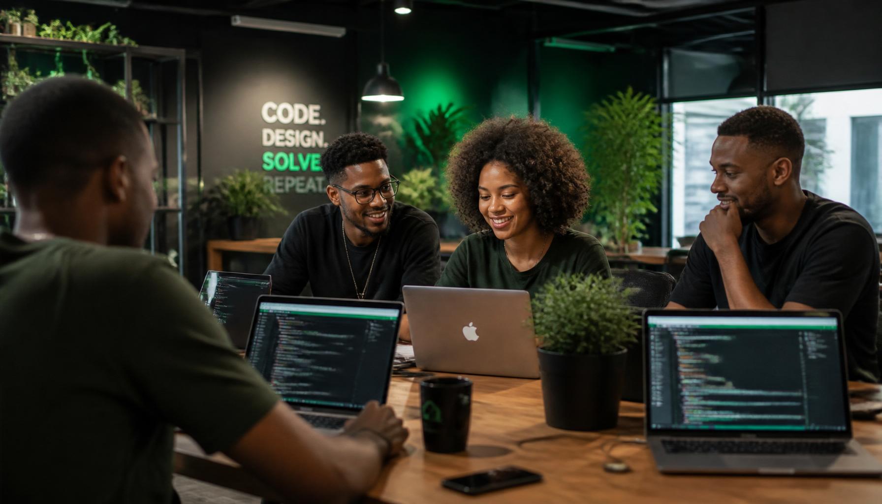 Freelances africains travaillant ensemble en coworking
